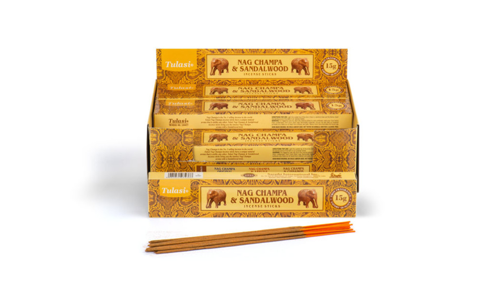 Tulasi Incense Nag Champa Blends: Nag Champa & Sandalwood (12 packs x 24 units = 288 packs)