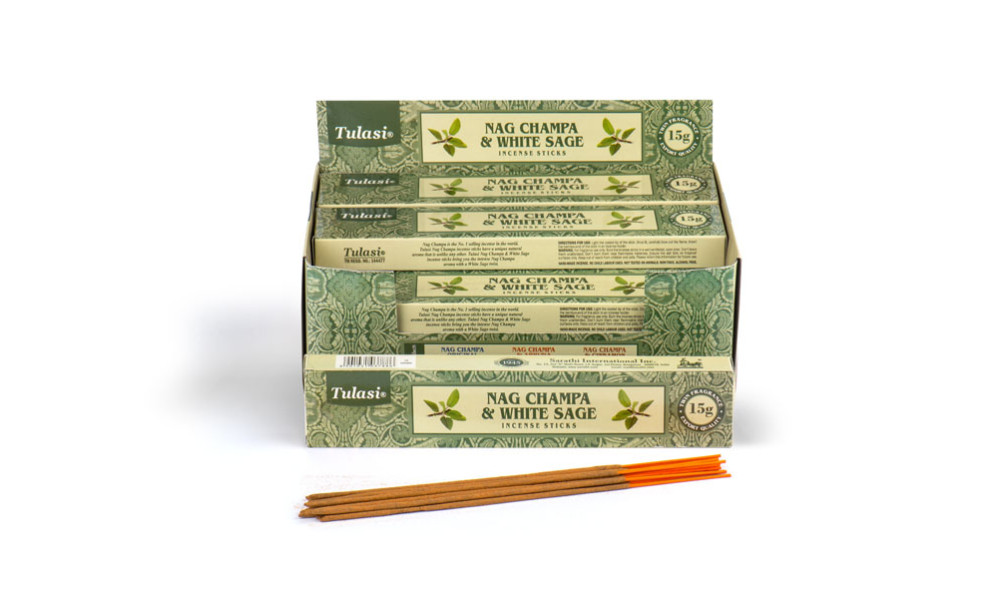Tulasi Incense Nag Champa Blends: Nag Champa & White Sage  (12 packs x 24 units = 288 packs)