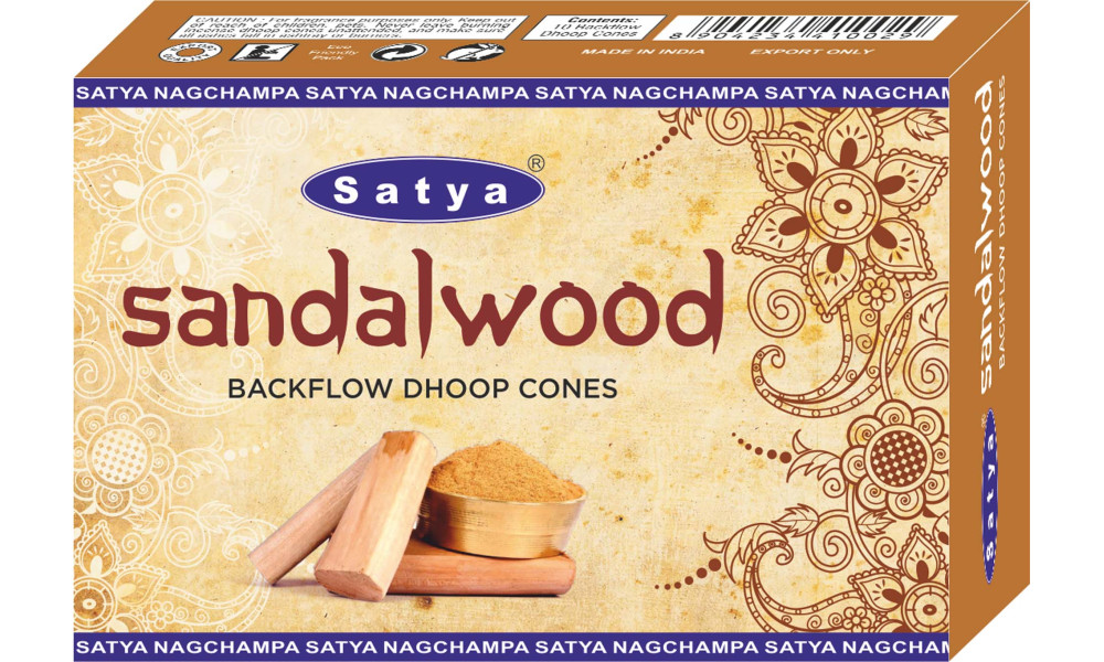 Satya Premium Backflow Cones: Sandalwood (12 packs x 30 units = 360 packs)
